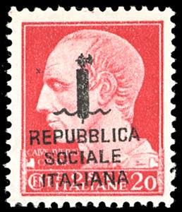 1944 - 20 cent. soprastampato (495A), nuovo, ... 