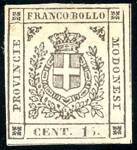 1859 - 15 cent. bruno (13), nuovo, gomma ... 