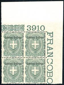 1897 - 5 cent. verde Umberto I (14), blocco ... 