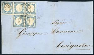 1862 - 2 grana azzurro (20b), blocco di ... 