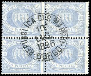 1894 - 1 lira oltremare Stemma (31), blocco ... 