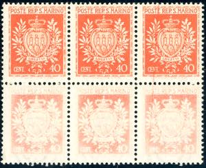 1945 - 40 cent. Stemmi, blocco di sei, i tre ... 