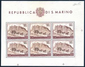 1951 - 300 lire UPU, foglietto (10), gomma ... 