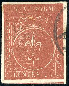 1855 - 25 cent. bruno rosso (8), usato, ... 