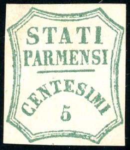 1859 - 5 cent. verde azzurro, I composizione ... 