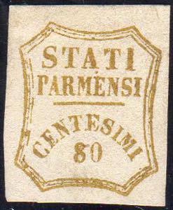 1859 - 80 cent. bistro oliva (18), gomma ... 