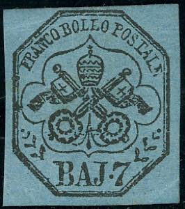 1852 - 7 baj azzurro (8), nuovo, gomma ... 