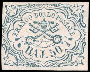 1852 - 50 baj azzurro (10), gomma originale, ... 