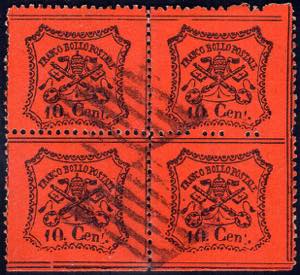 1868 - 10 cent. arancio vermiglio, carta ... 