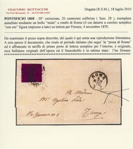 1870 - 20 cent. (28), ritagliato ... 
