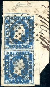 1852 - 20 cent. azzurro (2), coppia ... 