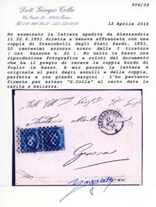 1851 - 20 cent. azzurro scuro, I ... 