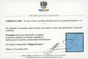 1853 - 20 cent. azzurro (5), ... 