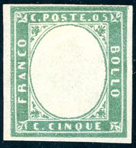 1855 - 5 cent. verde smeraldo (13d), nuovo ... 