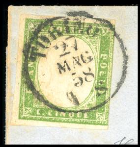 1858 - 5 cent. verde giallo, ... 