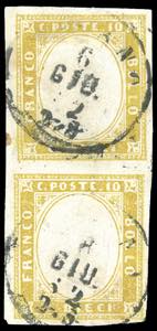 1862 - 10 cent. giallo olivastro (14Dc), ... 