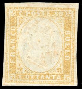 1859 - 80 cent. giallo ocra pallido (17A), ... 