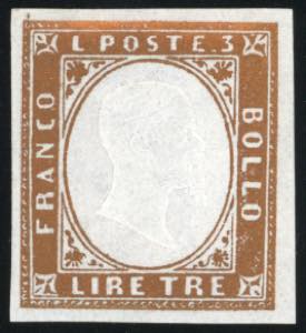 1861 - 3 lire rame vivo (18A), gomma ... 