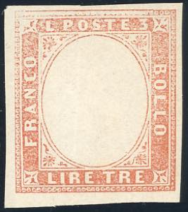 1861 - 3 lire (18), prova di stampa in bruno ... 