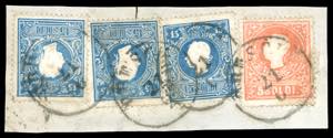 1859 - 15 soldi azzurro, II tipo, tre ... 