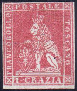 1851 - 1 crazia carminio su grigio (4d), ... 