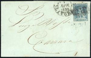 1853 - 2 crazie azzurro su grigio (5d), ... 