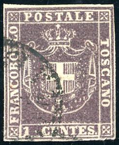 1860 - 1 cent. violetto scuro (17c), usato, ... 