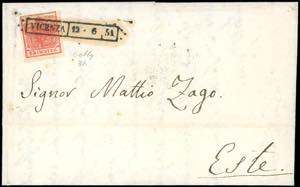 1851 - 15 cent. rosso carminio scuro, I ... 