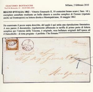 1862 - 10 cent. bruno scuro (1d), ... 