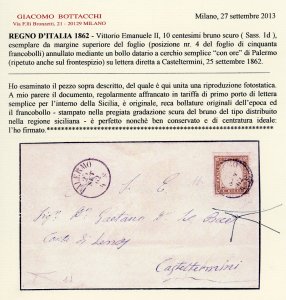1862 - 10 cent. bruno scuro (1d), ... 