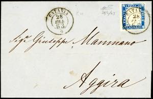 1863 - 15 cent. azzurro tipo Sardegna (11), ... 