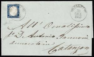 1863 - 15 cent. azzurro tipo Sardegna (11), ... 