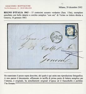 1863 - 15 cent. azzurro verdastro ... 