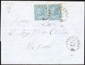1863 - 15 cent. azzurro celeste De La Rue, ... 