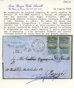 1868 - 20 cent. azzurro lillaceo ... 