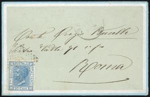 1875 - 20 cent. azzurro (T26), perfetto, su ... 