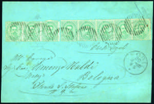 1885 - 5 cent. Umberto I (37), striscia di ... 