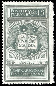 1921 - 15 cent. grigio Dante, non emesso ... 