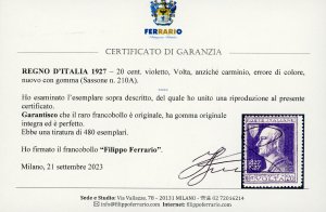 1927 - 20 cent. Volta violetto, ... 