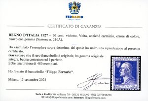 1927 - 20 cent. Volta violetto, ... 