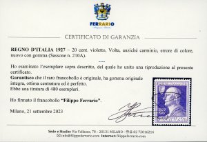1927 - 20 cent. Volta violetto, ... 