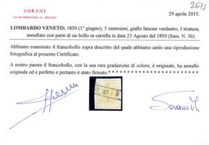 1850 - 5 cent. giallo limone ... 