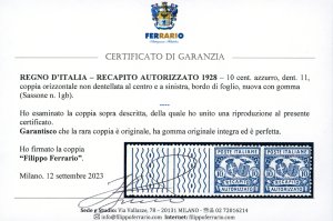 1928 - 10 cent. dent. 11, coppia ... 