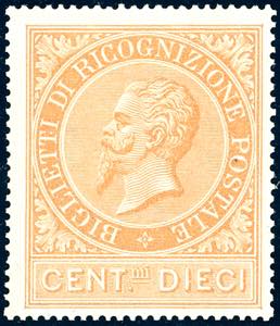 1874 - 10 cent. ocra arancio (1), discreta ... 