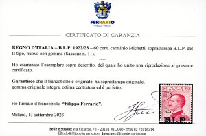 1922/23 - 60 cent. carminio ... 