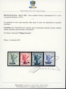 1922 - Vittoria soprastampati BLP, ... 