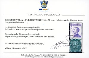 1924 - 50 cent. Piperno (13), ... 