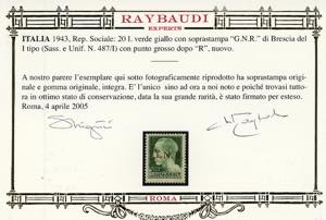 1943 - 20 lire soprastampa G.N.R. ... 