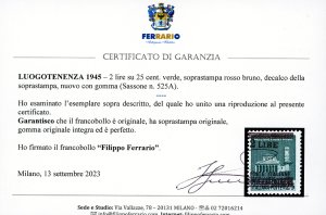 1945 - 2 lire su 25 cent., ... 