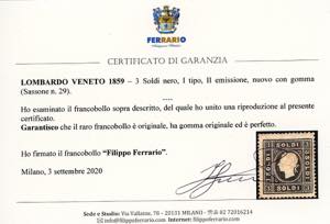 1859 - 3 soldi nero, II tipo (29), ... 